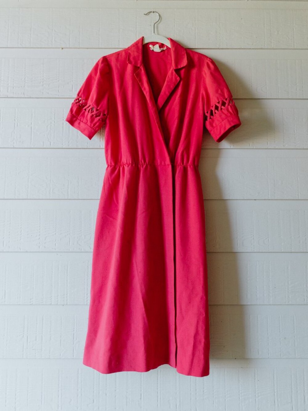 Vintage Raspberry Wrap-Front Midi Shirt Dress Made in USA